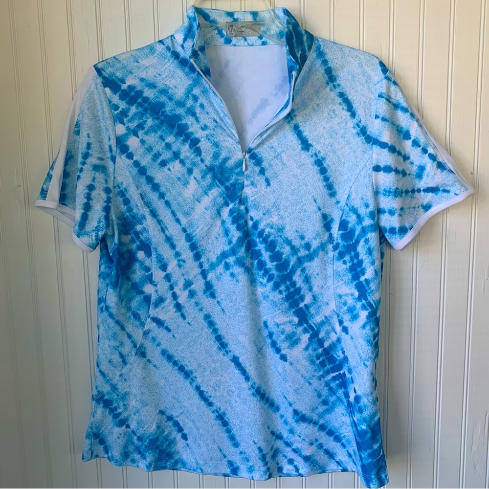 Callaway Golf Polo (L) Opti-Dry.; Blue & white Swirled Pattern w/hidden zipper